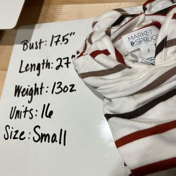 Market & Spruce Striped Hoodie Long Sleeve Cozy Top Ivory Red Brown Small NWT - Picture 11 of 11